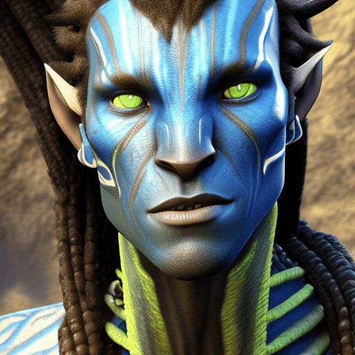 Male omaticaya na'vi from james cameron's avatar movie, blue skin, adult, avatar 2009