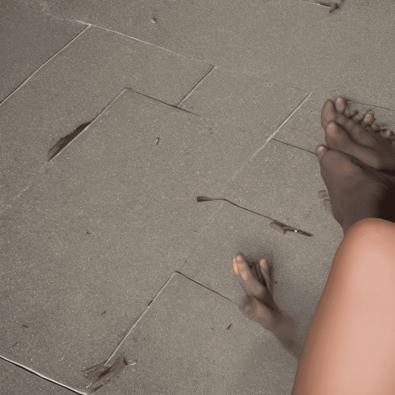 Una mujer desnuda tirada al suelo arqueando su cuerpo y apoyada sobre el suelo con sus pies y manos a la vez