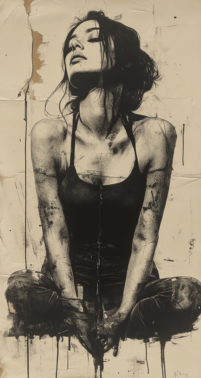 Rough charcoal sketch on old paper, beautiful female figure, seductive pose, clean line art --ar 17:32 --stylize 750 --v 6. 1