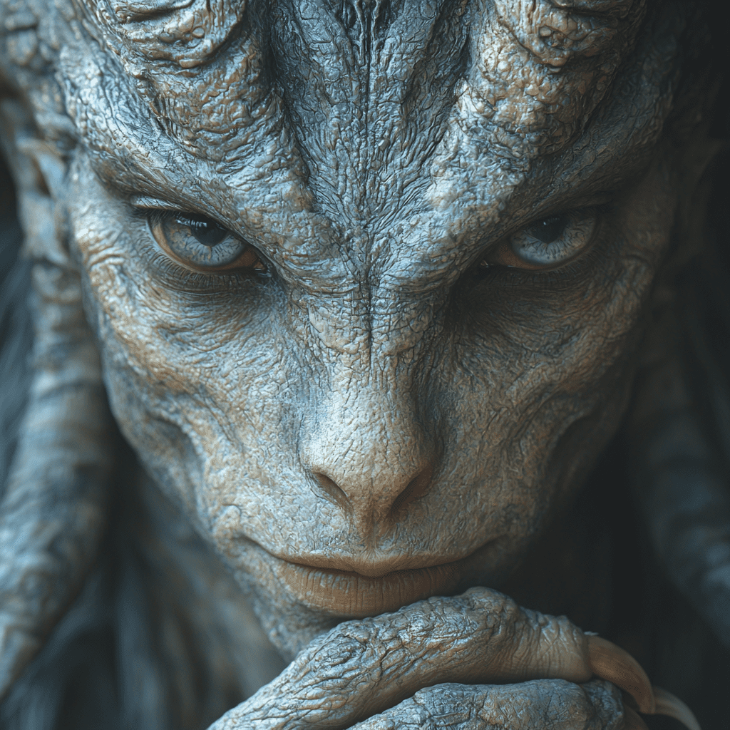 A dslr photograph of a mythical creature humanoid hyper realistic in the style of dslr portraits of humanoid creatures --s 1000 --style raw --c 10 --q 2 --v 6. 1