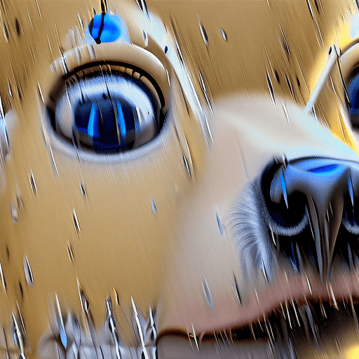 Blue eyed puppy, closeup of a puppy's face in the rain with raindrops collecting in its fur and dripping from its nose and whiskers. The wet fur shimmers as the water sticks heavily to the face, creating a calm and serene moment, surrealistic detail, photorealistic ultra detail render, 32k uhd, masterpiece style, philip hodas, daz3d, sandy skoglund, natalia lak, mysterious jungle, surrealistic detail, photorealistic ultra detail render,