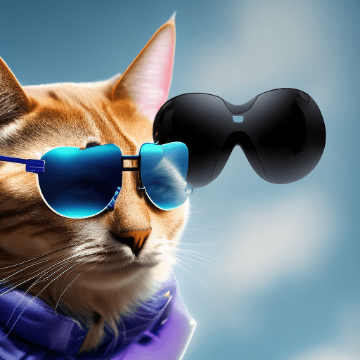 High resolution male cat with azure puffer jacket and black sunglasses