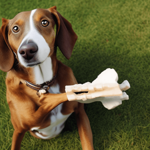 A dog playing with bone