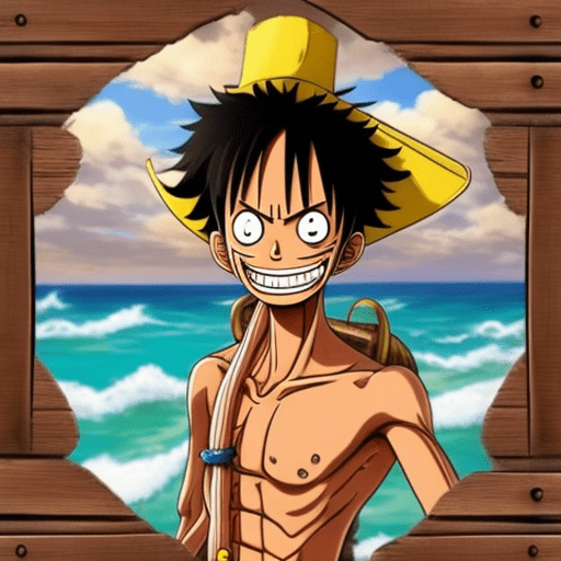 Create an ultra-realistic upper-body portrait of luffy monkey d luffy from one piece framed from the shoulders up his lifelike face captures tan skin bright enthusiastic brown eyes and a broad carefree smile his black tousled hair sways slightly in the breeze the background is the same vivid deck of a pirate ship with a vast calm ocean and a bright clear sky the focus remains on luffys facial features including his yellow straw hat hanging around his neck by a string the open red sleeveless vest he wears is shown with the soft fabric and a hint of his muscular upper body realistic texture details of the hats fibrous material and his vests fabric are enhanced by natural sunlight creating consistent lighting and shadows the composition is balanced showing his carefree and friendly nature even in the cropped framing