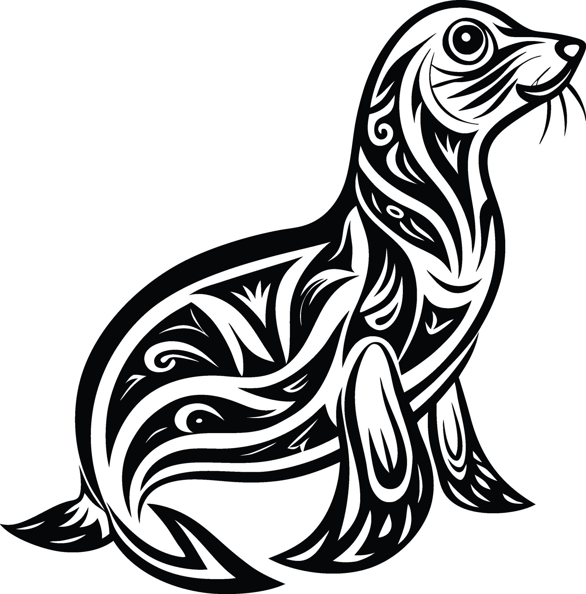 Sea-lion-abstract-line-art-free-vector