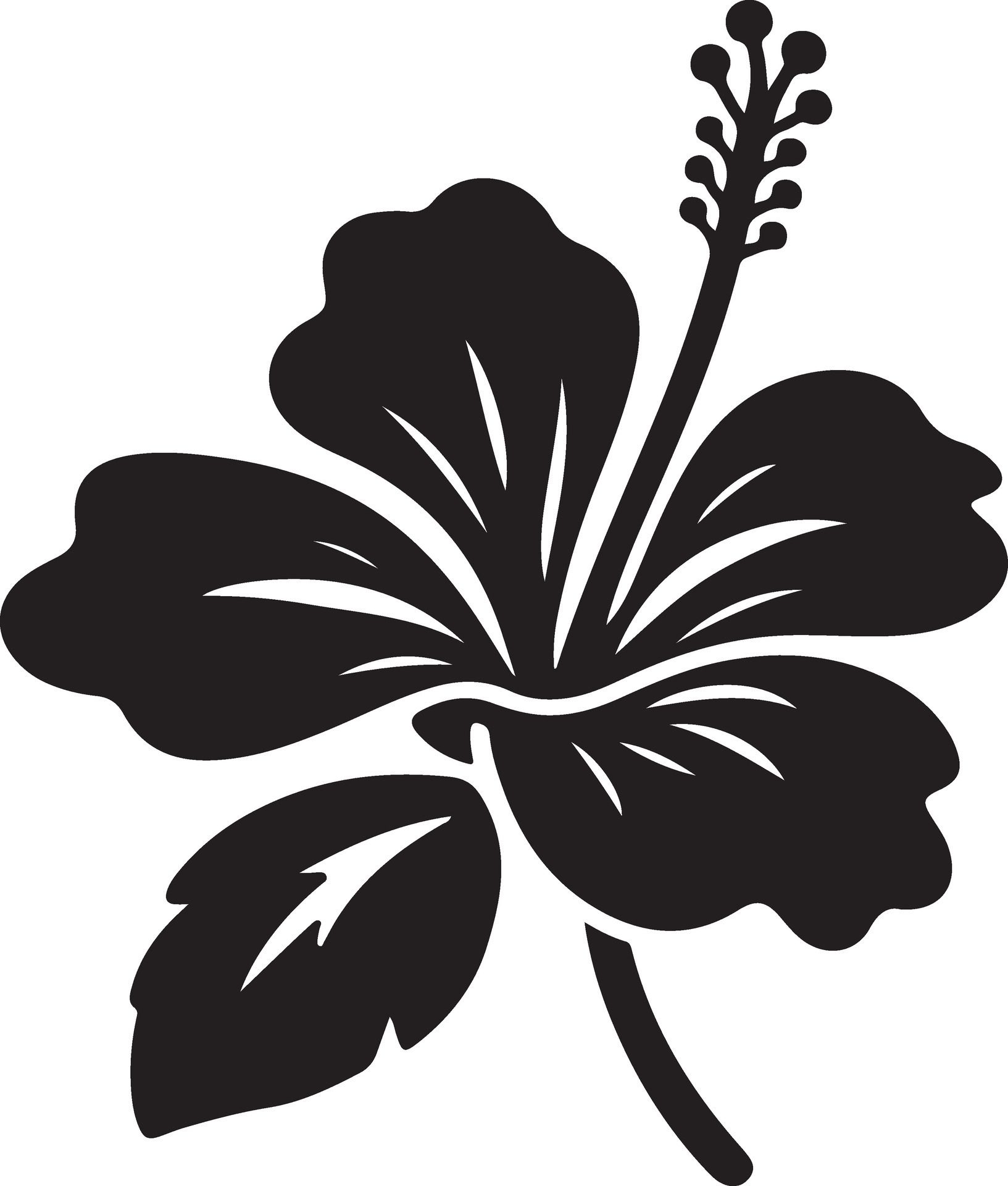Silhouette-hibiscus-flower-in-the-vase-black-color-only-free-vector