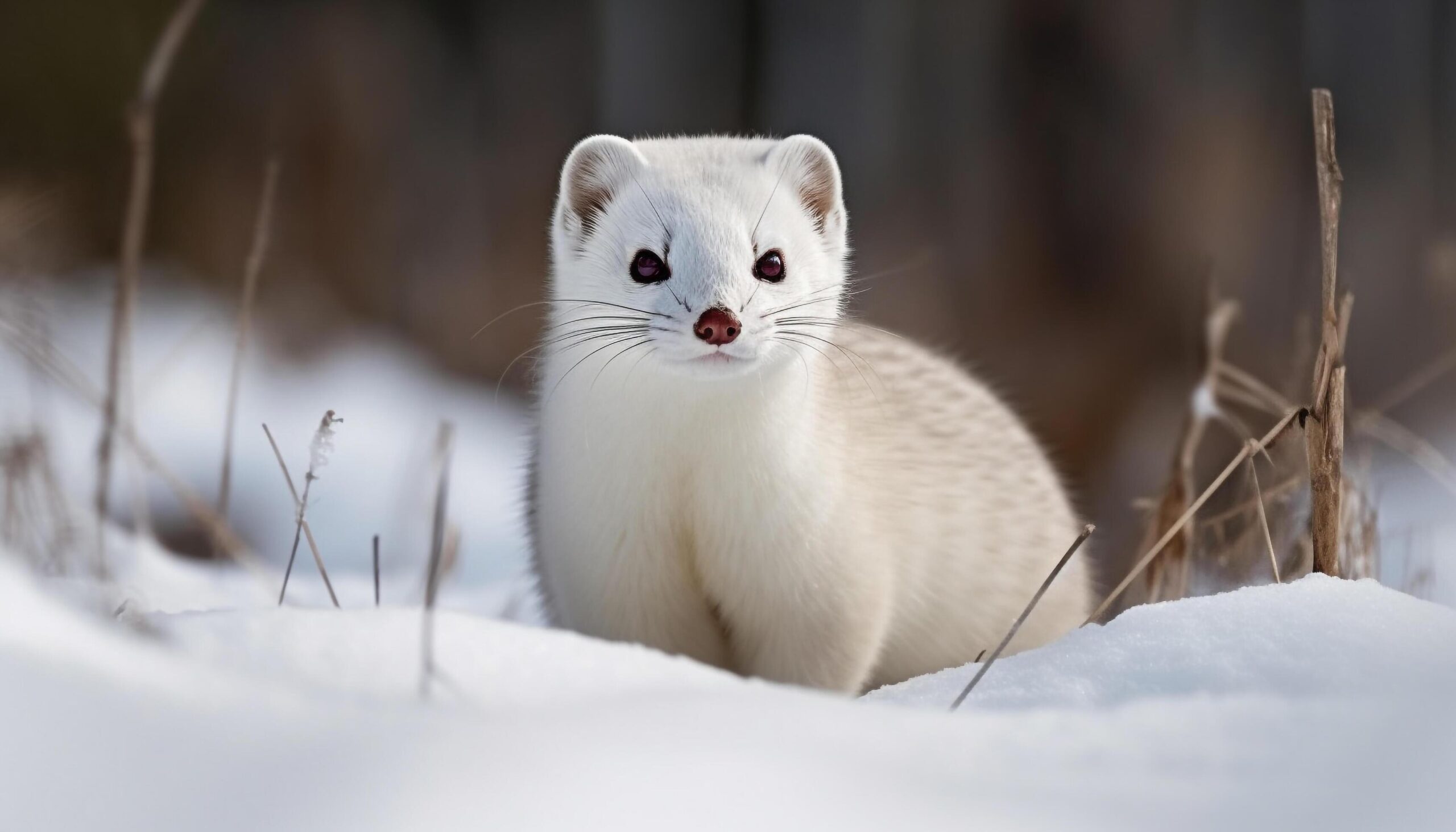 A-cute-furry-kitten-walking-in-the-snowy-winter-forest-generated-by-ai-free-photo