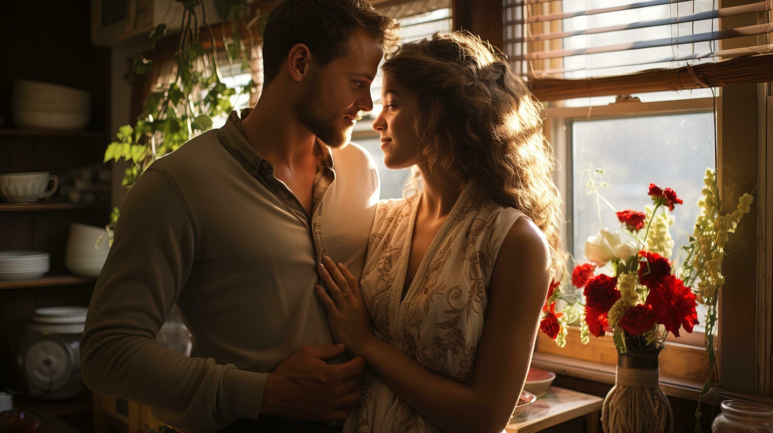 Ai-generated-a-couple-embracing-warmly-enjoying-a-weekend-getaway-at-home-generative-ai-free-photo