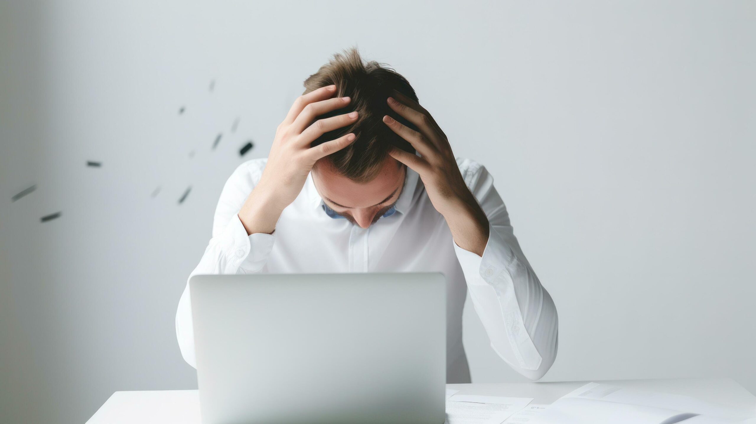 Ai-generated-a-frustrated-man-sitting-at-a-desk-feeling-overwhelmed-as-he-rests-his-head-in-his-hands-generative-ai-free-photo