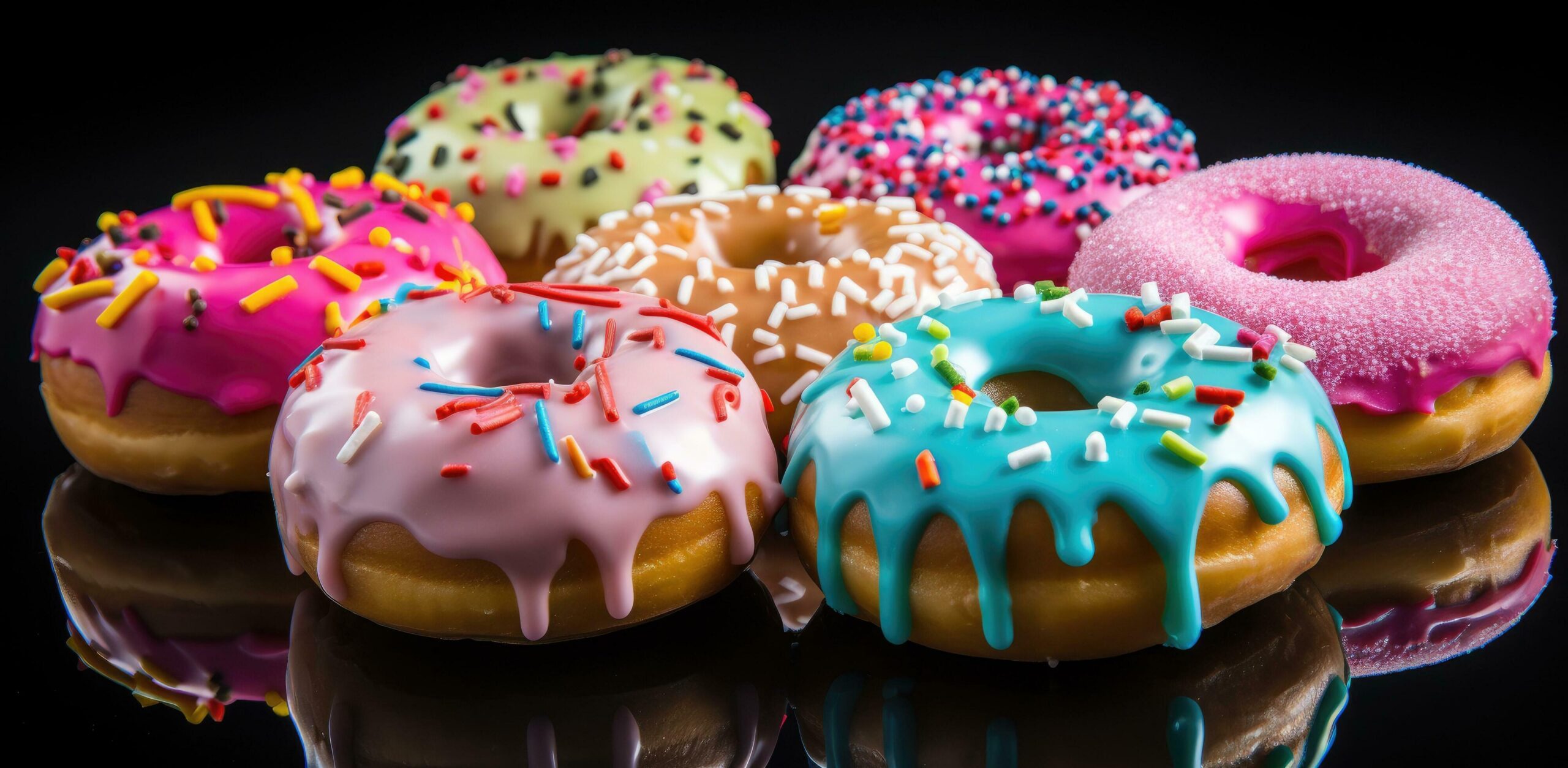 Ai-generated-a-group-of-colorful-glazed-doughnuts-free-photo