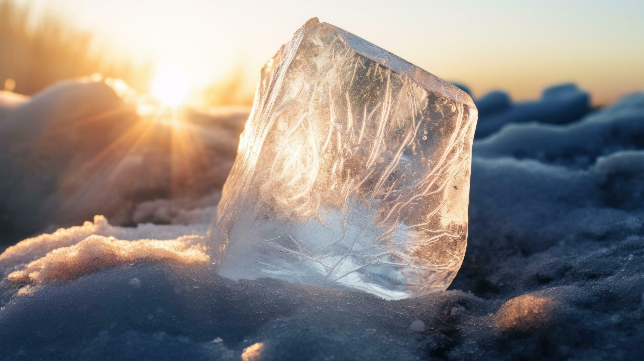 Ai-generated-a-sparkling-crystal-rests-on-snow-surrounded-by-a-serene-winter-landscape-generative-ai-free-photo