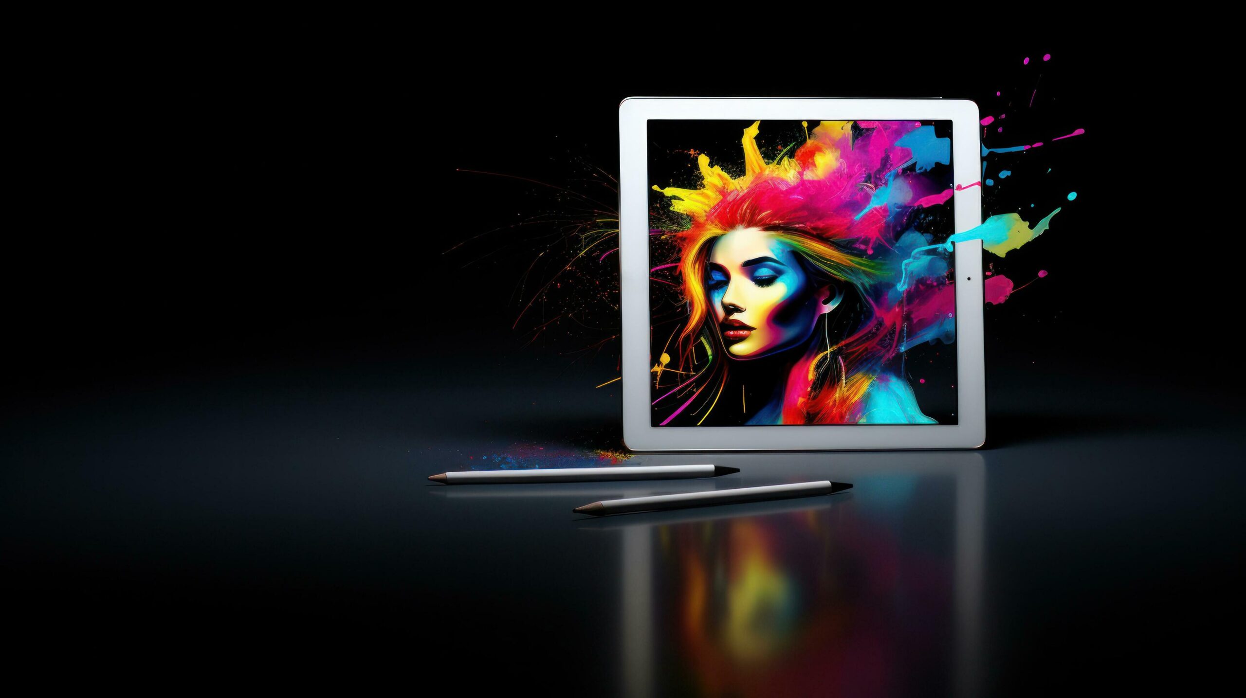 Ai-generated-a-tablet-computer-displaying-a-vibrant-woman-generative-ai-free-photo