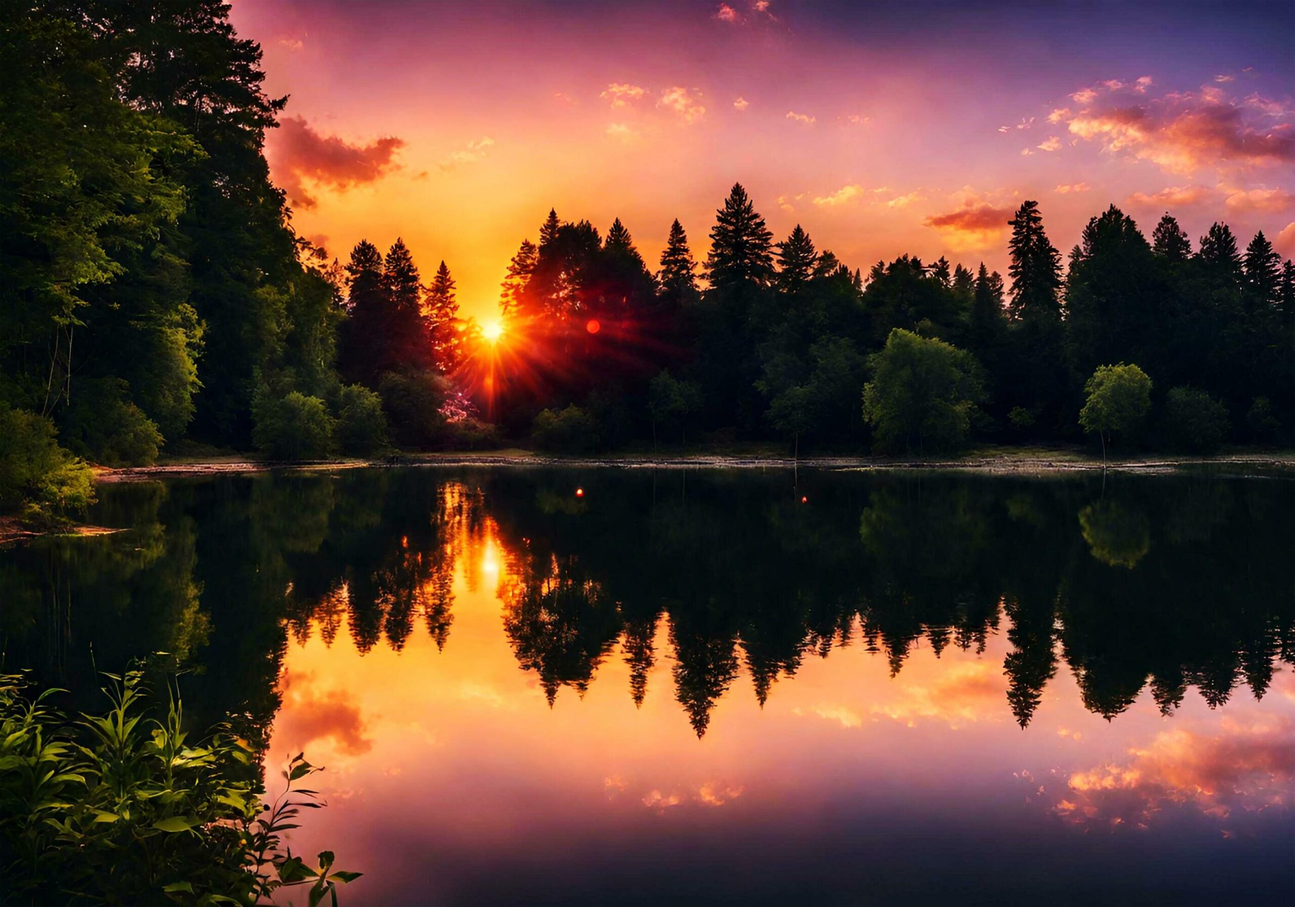 Ai-generated-beautiful-sunset-on-lake-free-photo