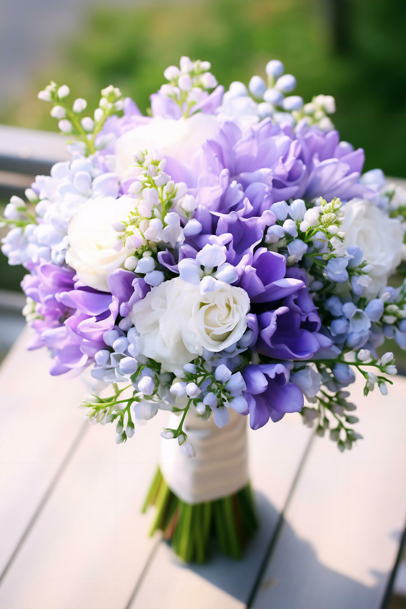 Ai-generated-bridal-blooms-closeup-of-lilac-and-periwinkle-bouque-free-photo