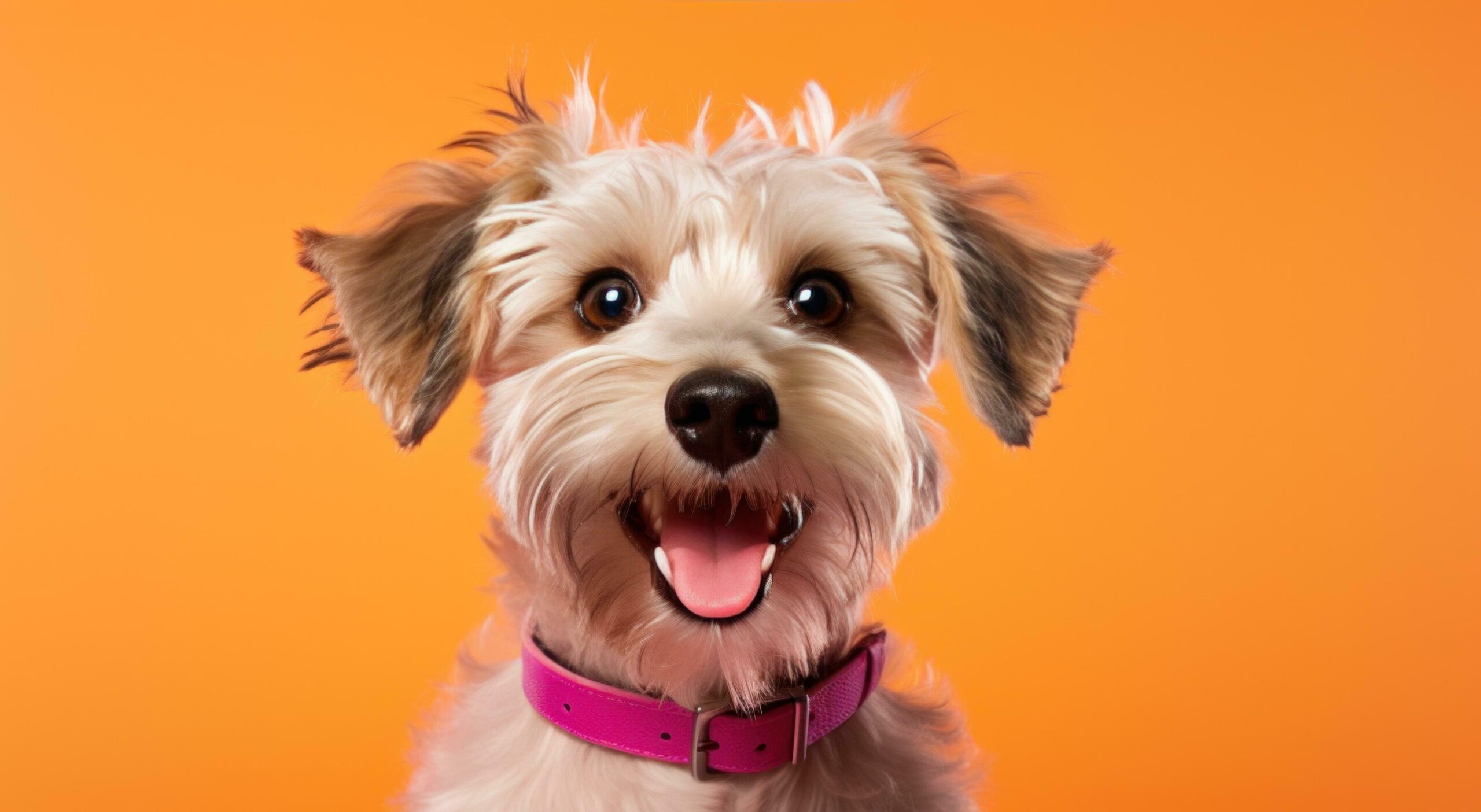 Ai-generated-canine-smiling-in-the-front-of-an-orange-background-free-photo