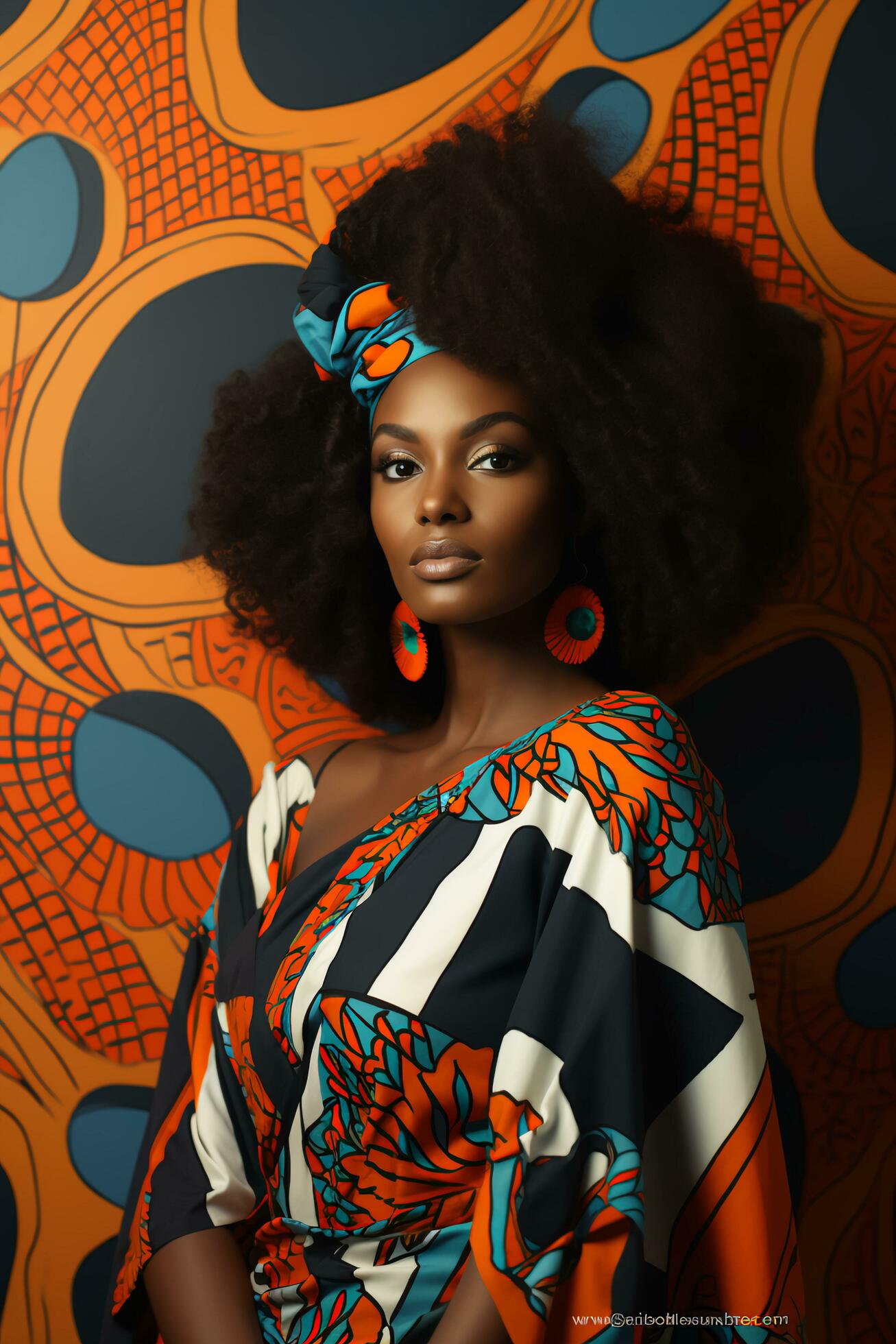 Ai-generated-chic-confidence-black-woman-in-eye-catching-afrocentric-jumpsuit-pose-free-photo
