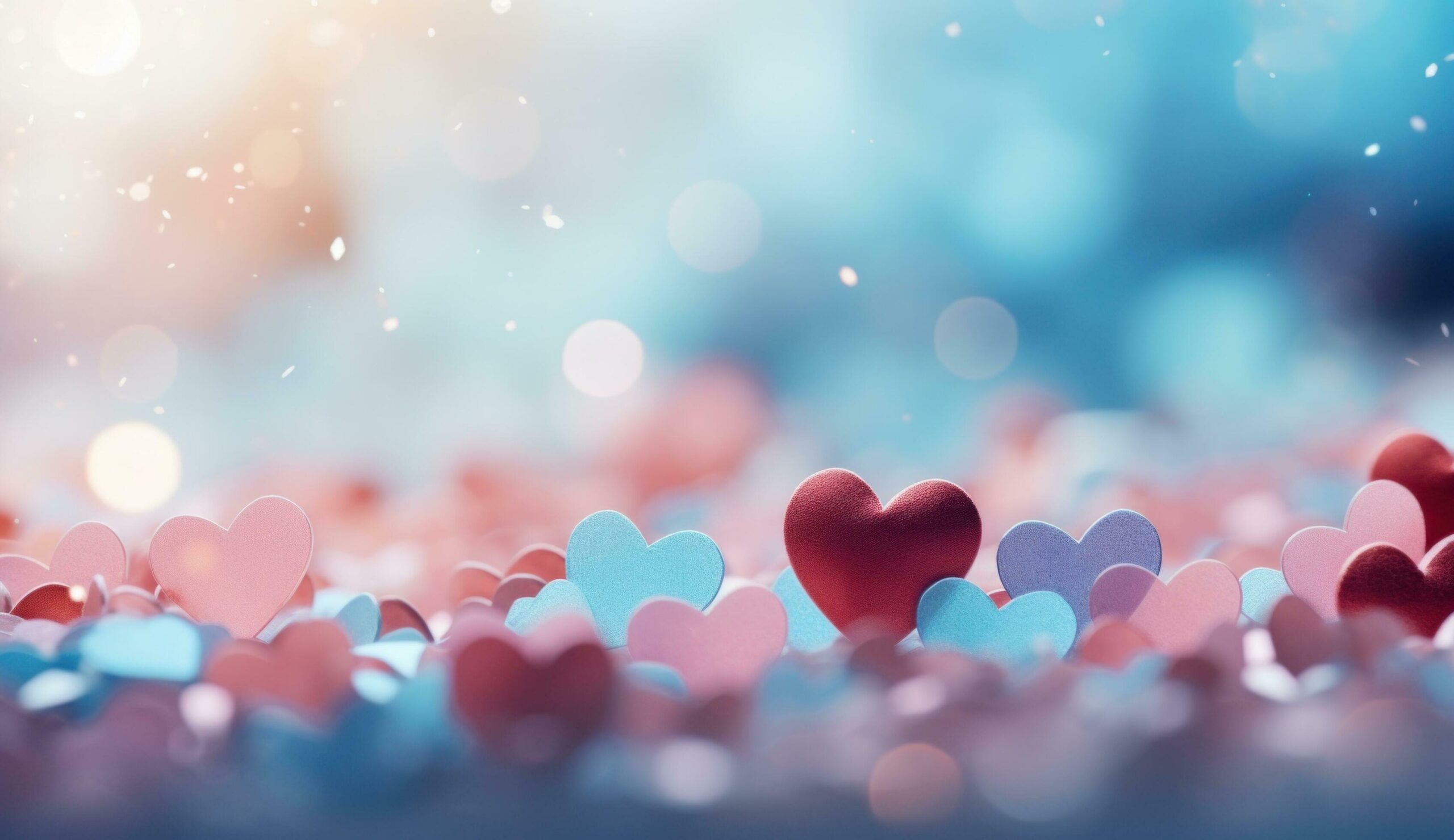 Ai-generated-colorful-blue-hearts-with-blue-background-with-light-bokeh-free-photo