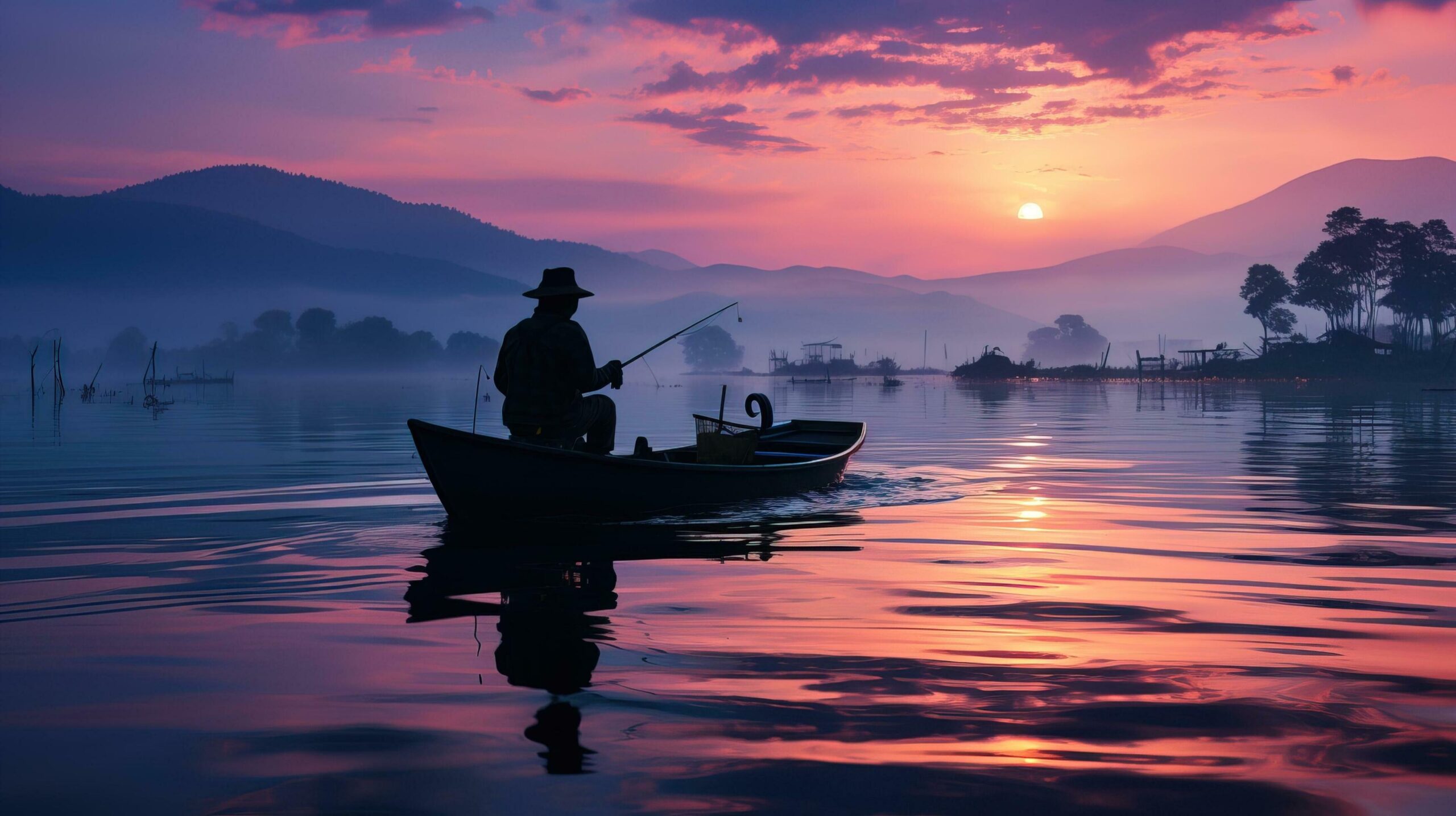Ai-generated-experienced-fisherman-casts-his-fishing-rod-into-calm-waters-early-in-the-morning-generative-ai-free-photo