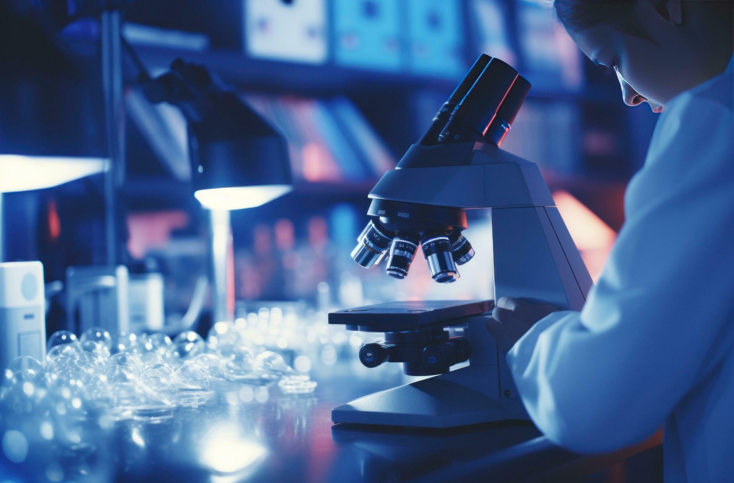 Ai-generated-female-doctor-working-at-chemistry-laboratory-in-a-microscope-free-photo