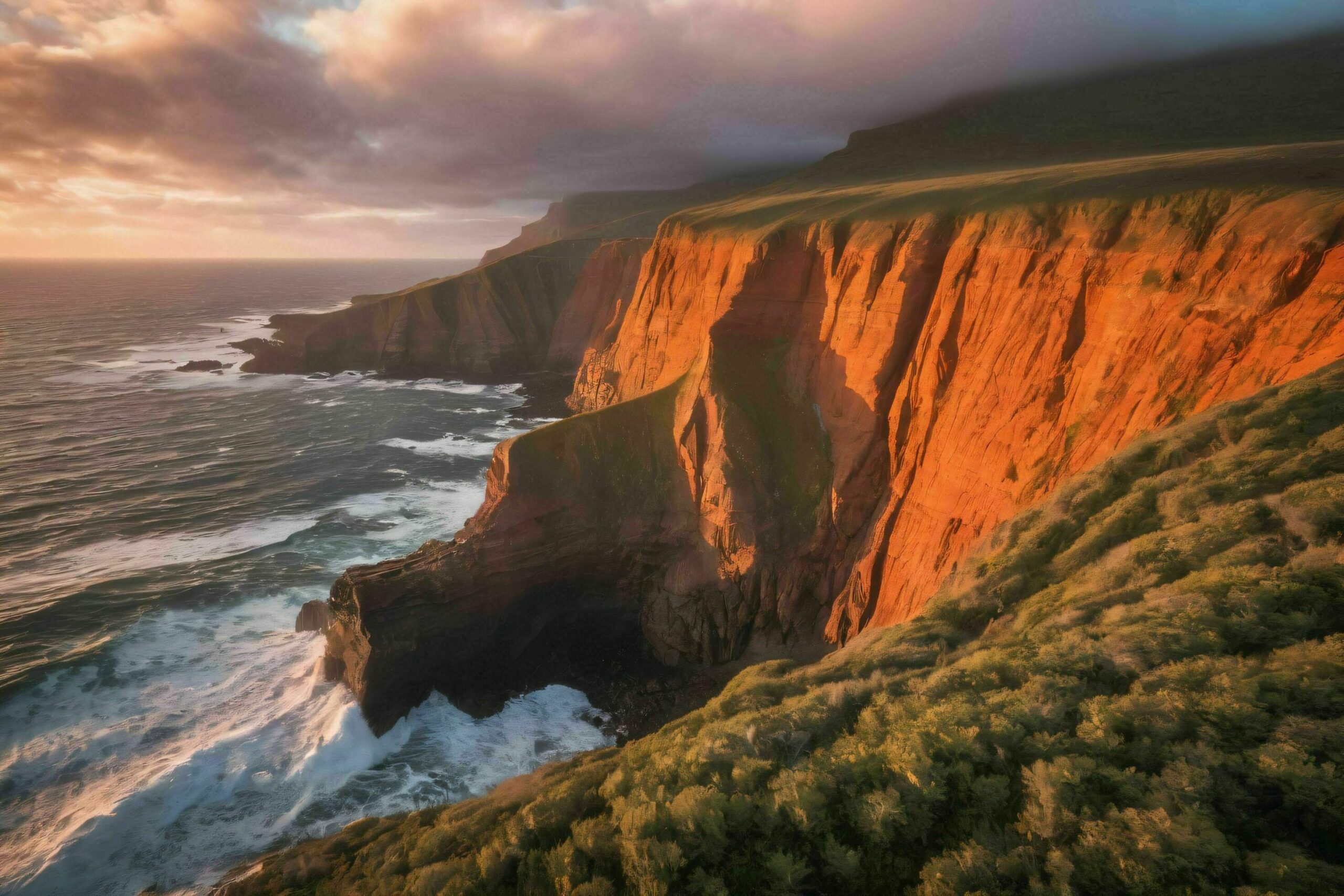 Ai-generated-golden-hour-coastal-cliffs-at-sunset-free-photo