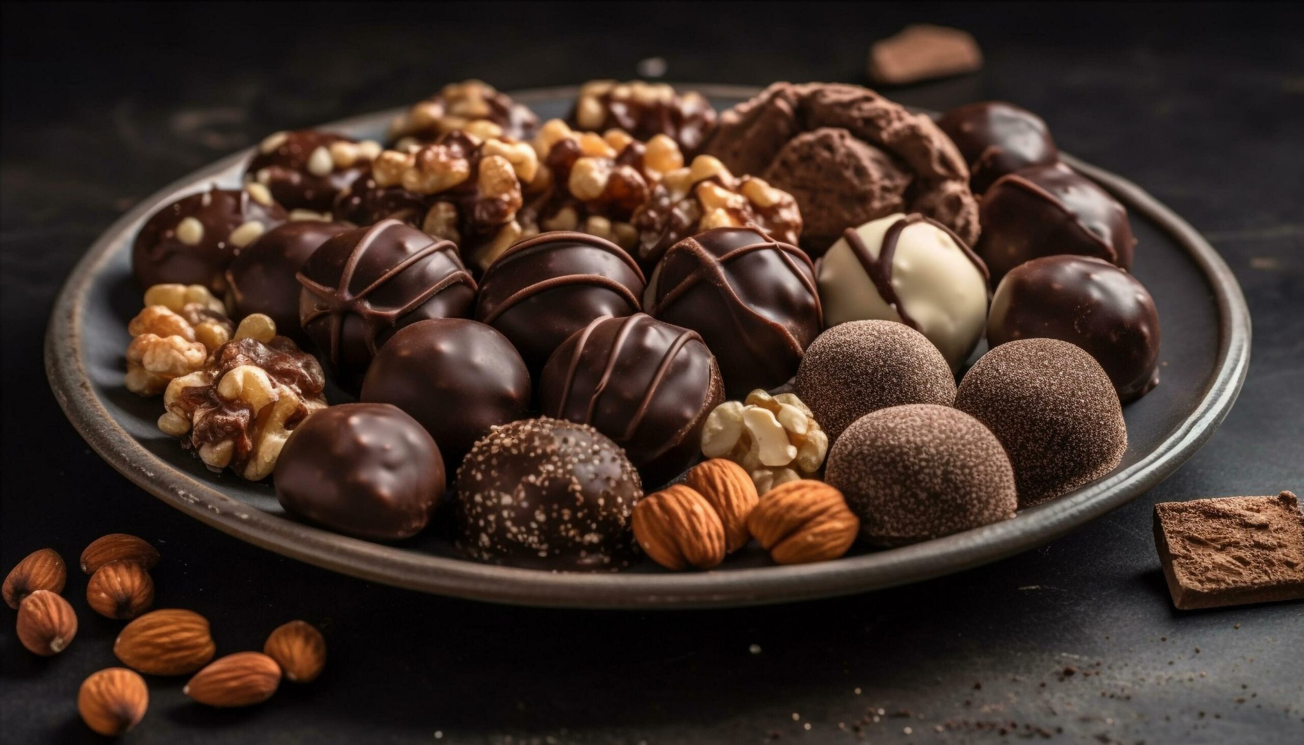 Ai-generated-gourmet-dark-chocolate-truffle-sweet-indulgence-tempting-homemade-dessert-generated-by-ai-free-photo