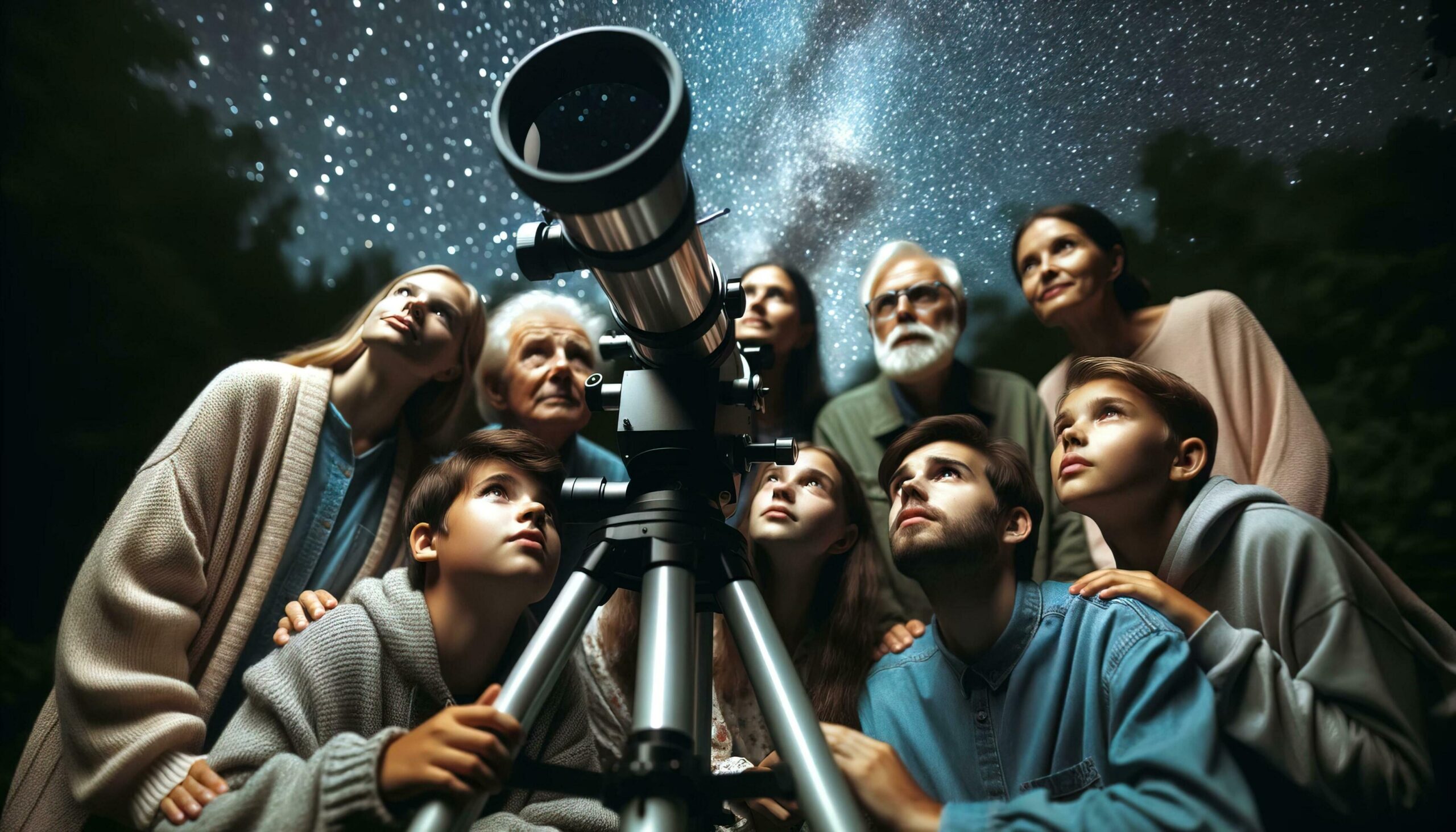 Ai-generated-group-of-friends-looking-at-the-night-sky-using-a-telescope-generative-ai-free-photo