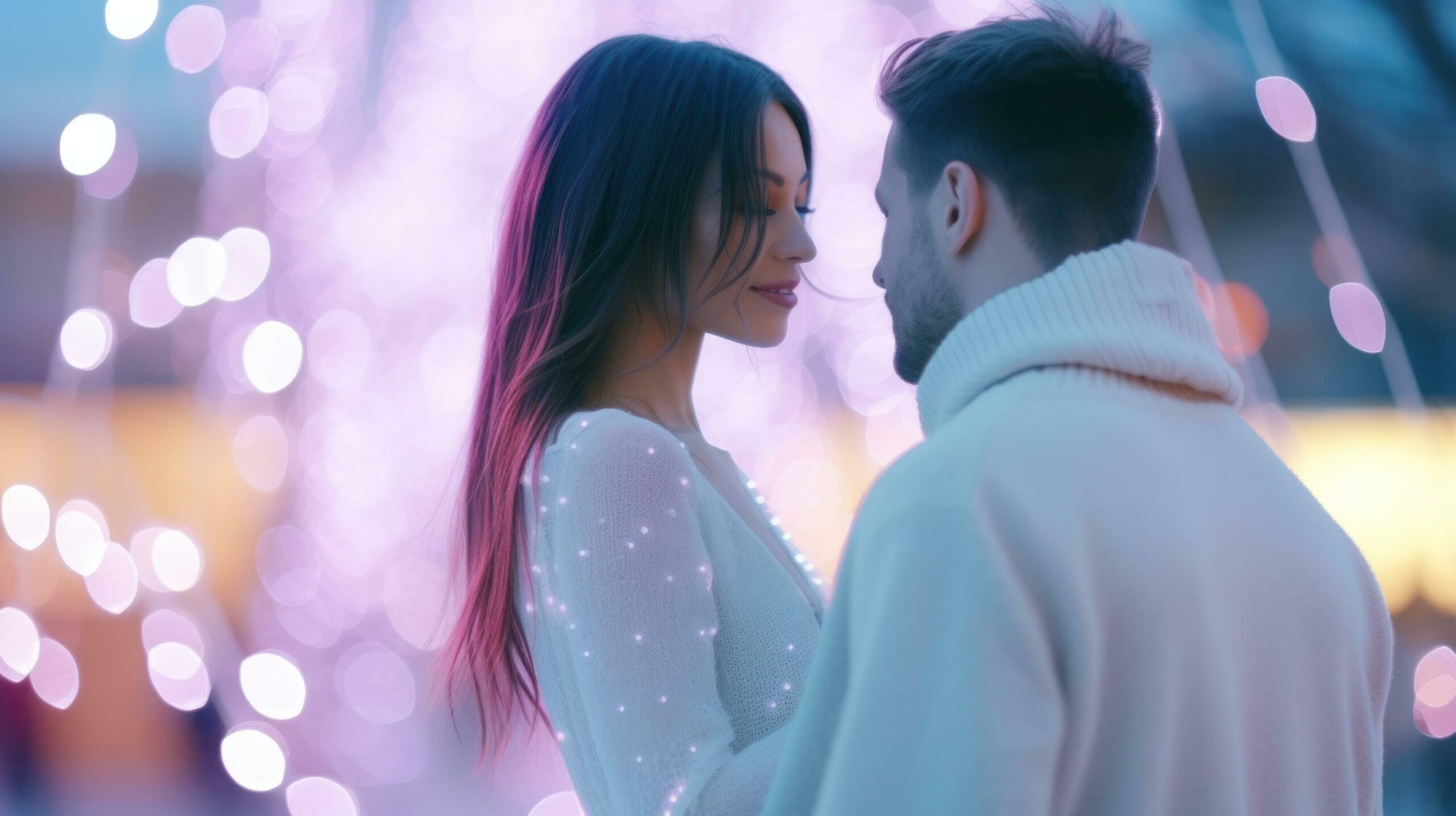 Ai-generated-lovers-sharing-a-moment-in-a-space-decorated-with-romantic-lights-generative-ai-free-photo