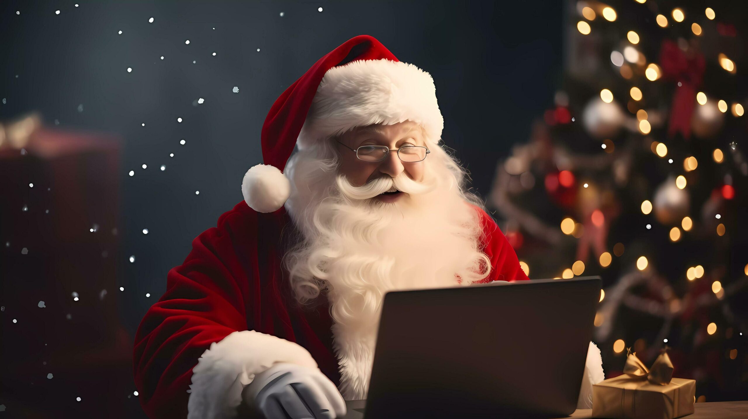 Ai-generated-of-santa-claus-sit-and-using-laptop-to-take-order-online-holiday-mood-promotion-for-social-media-or-online-shop-free-photo