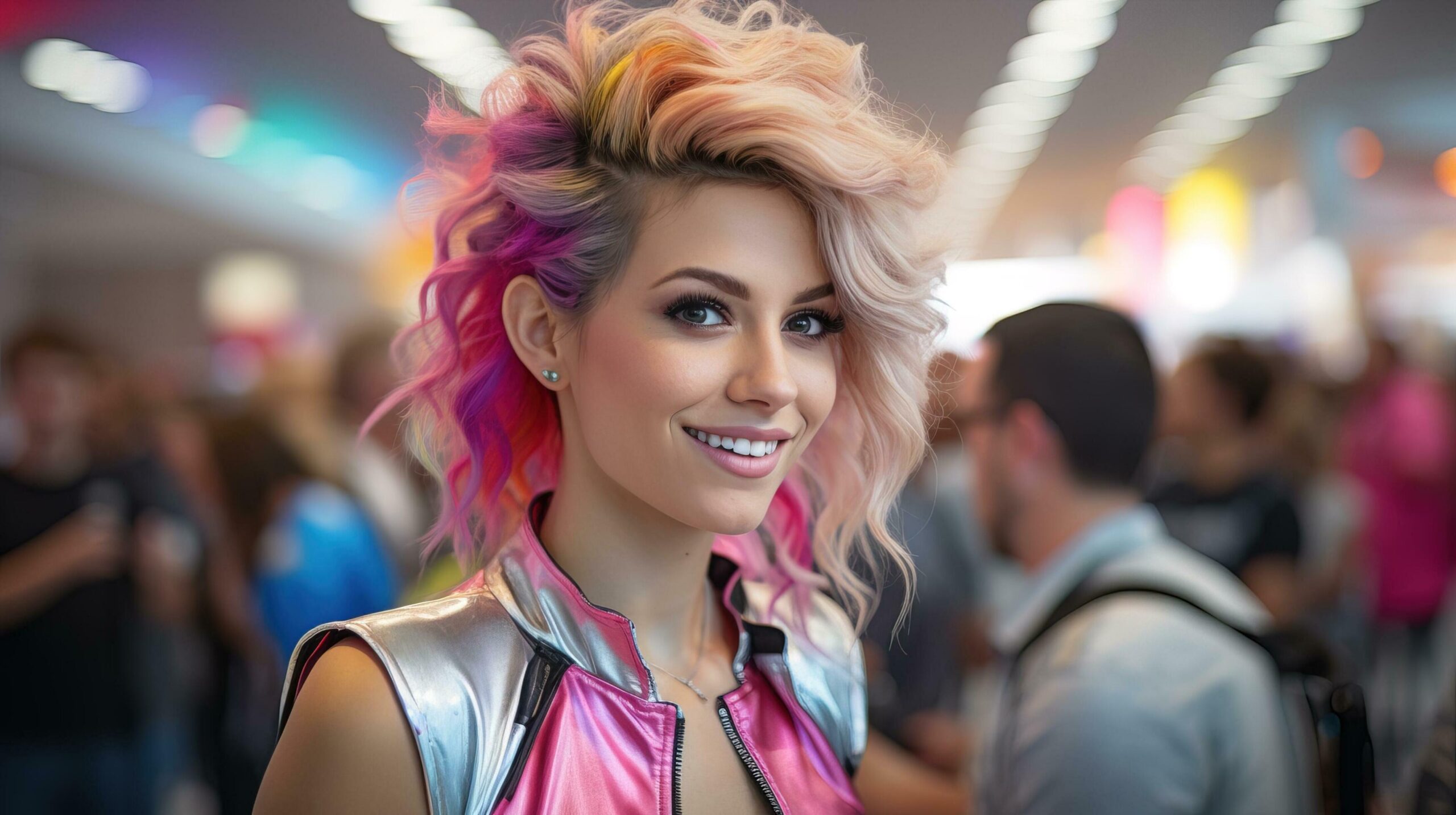 Ai-generated-person-dressed-in-vibrant-retro-futuristic-80s-fashion-generative-ai-free-photo