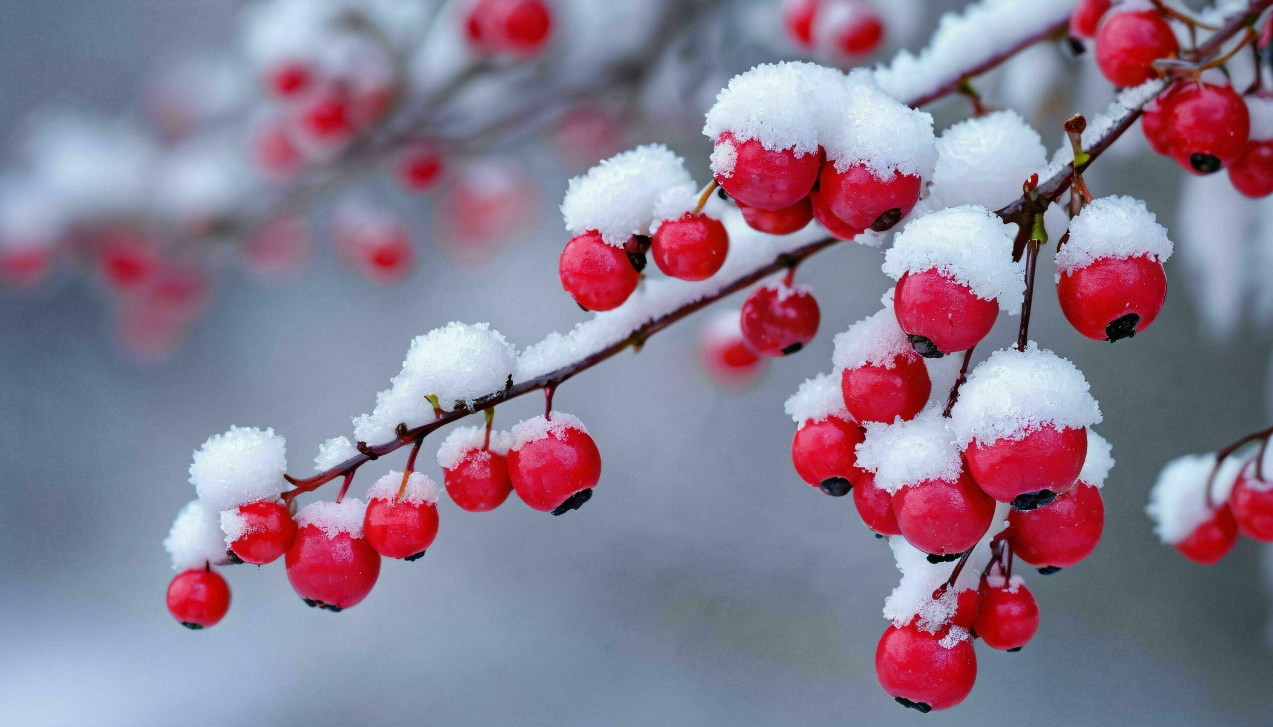 Ai-generated-snow-covered-red-berries-branch-free-photo