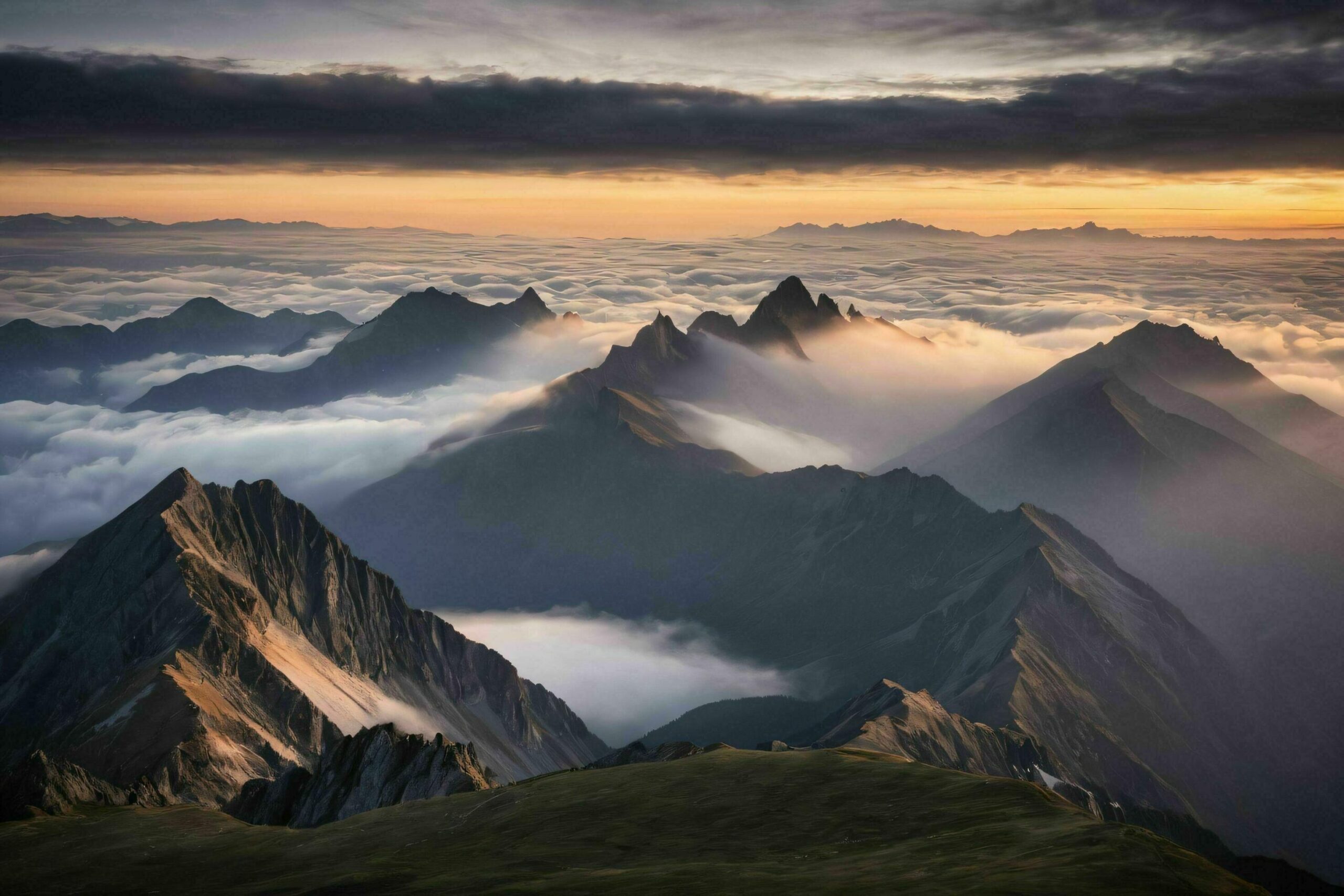 Ai-generated-sunrise-over-misty-mountain-peaks-free-photo