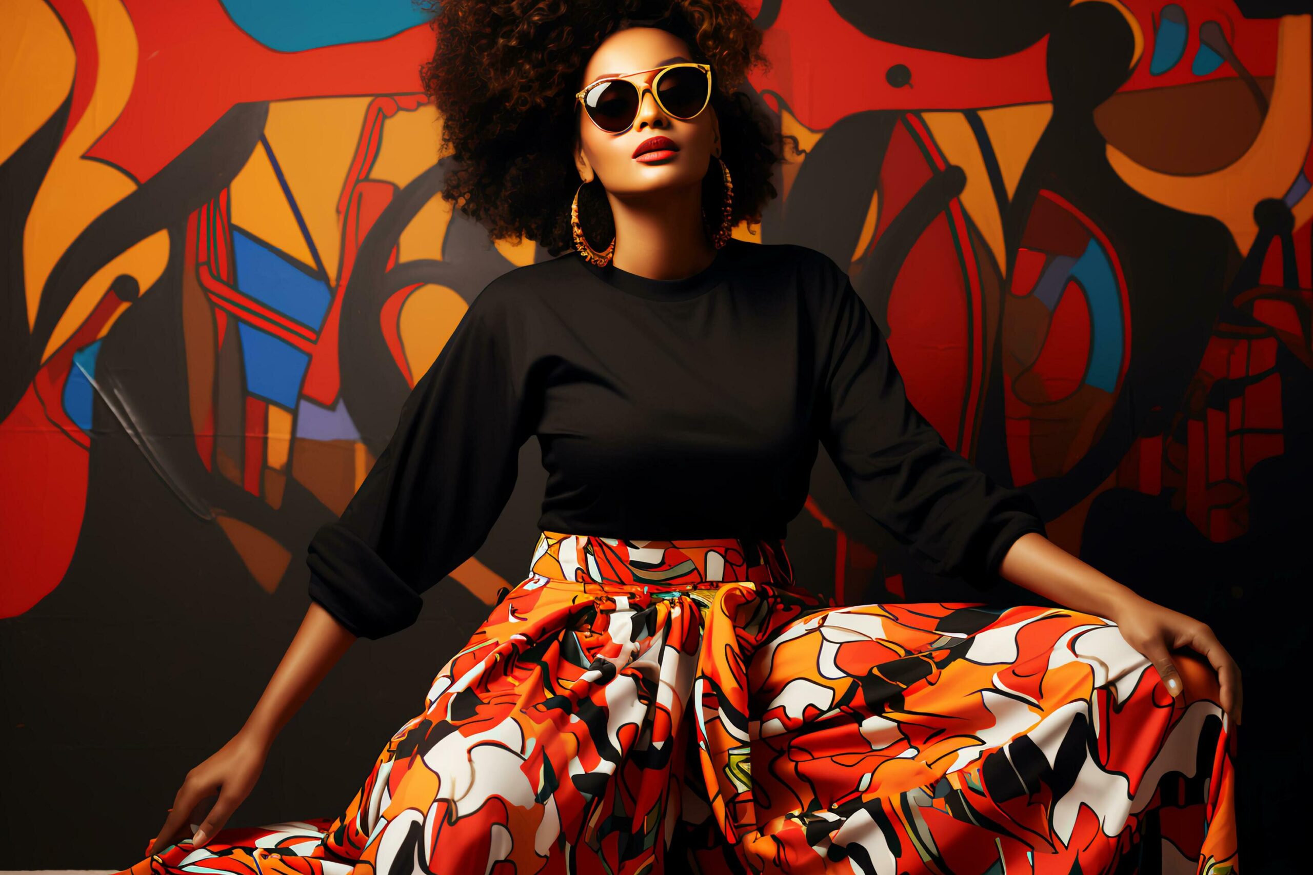 Ai-generated-vibrant-elegance-black-woman-flaunting-stylish-palazzo-pants-for-black-month-free-photo