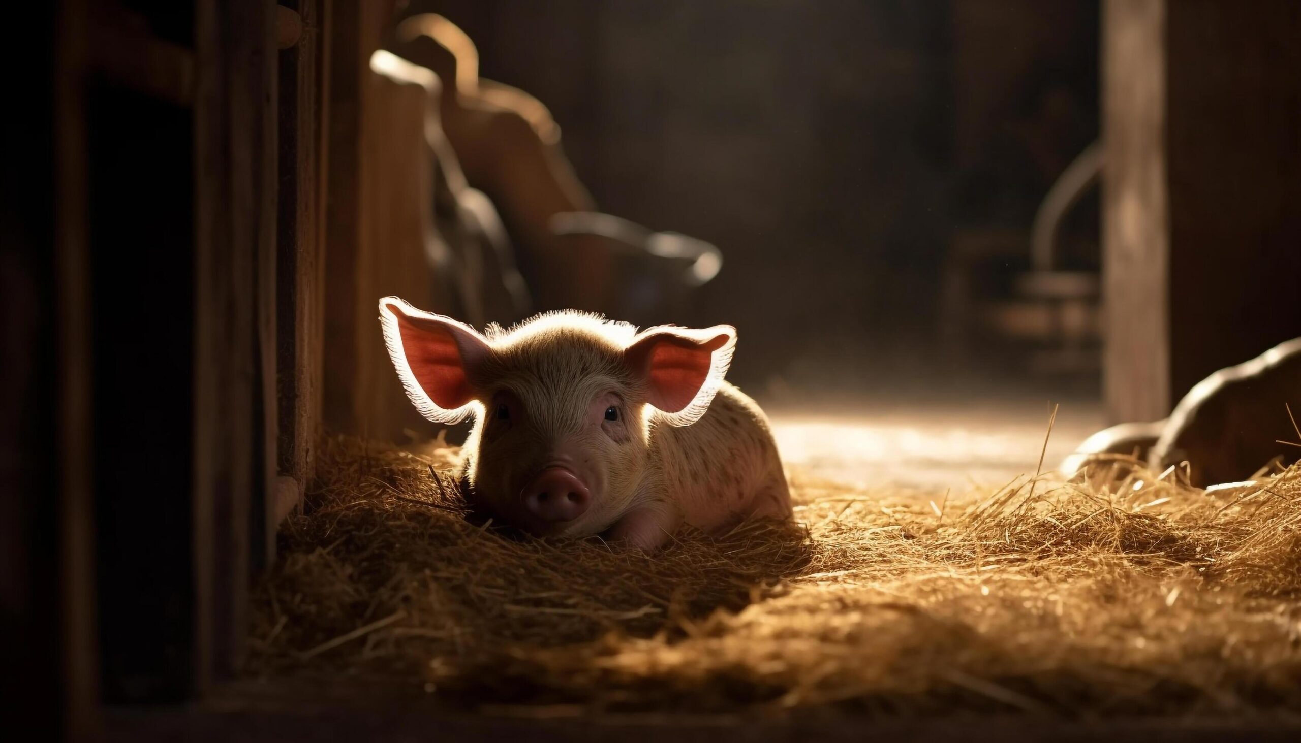 Cute-piglet-on-a-farm-surrounded-by-nature-and-hay-generated-by-ai-free-photo