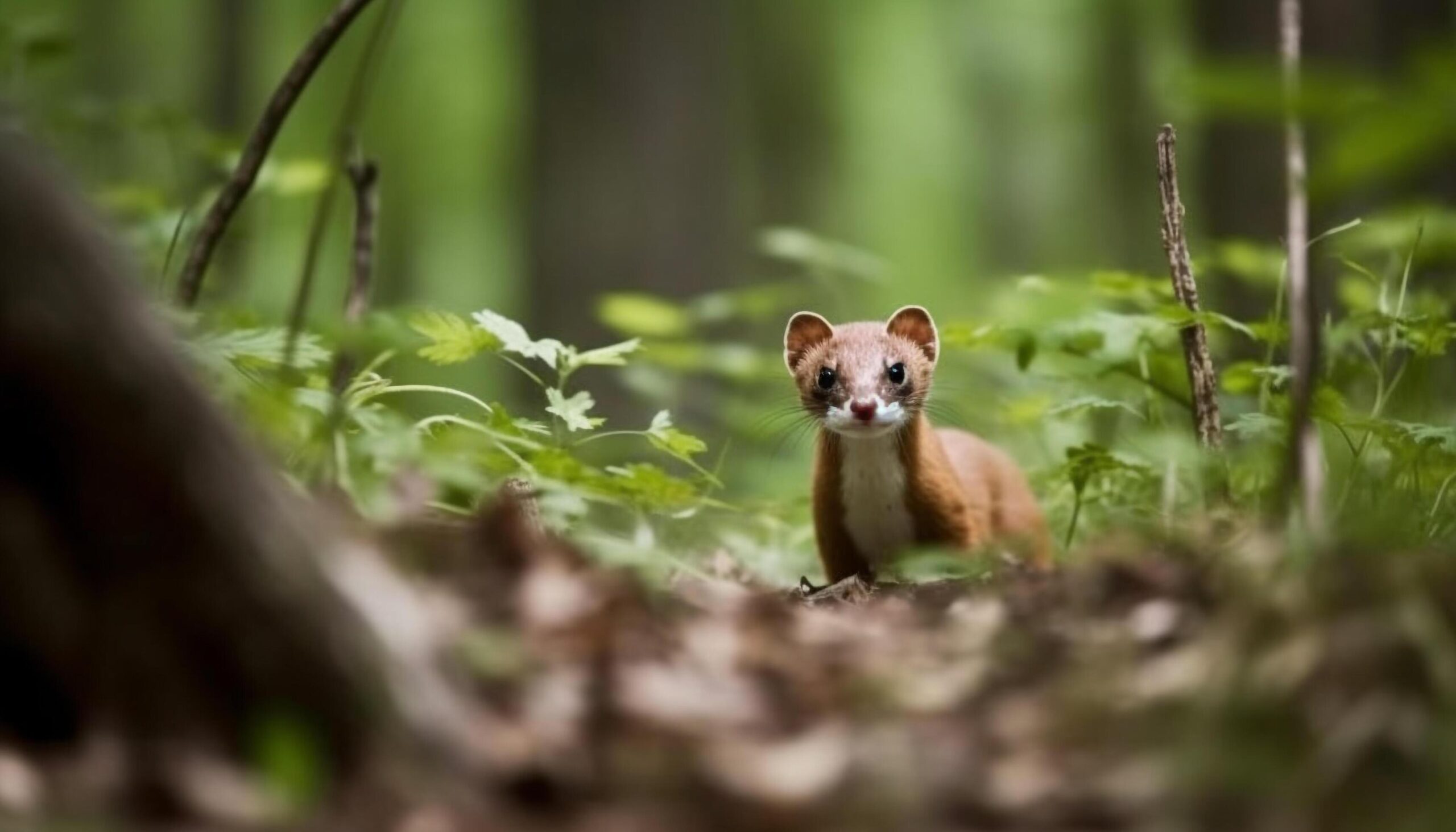 Cute-small-mammal-sitting-on-branch-staring-at-camera-generated-by-ai-free-photo