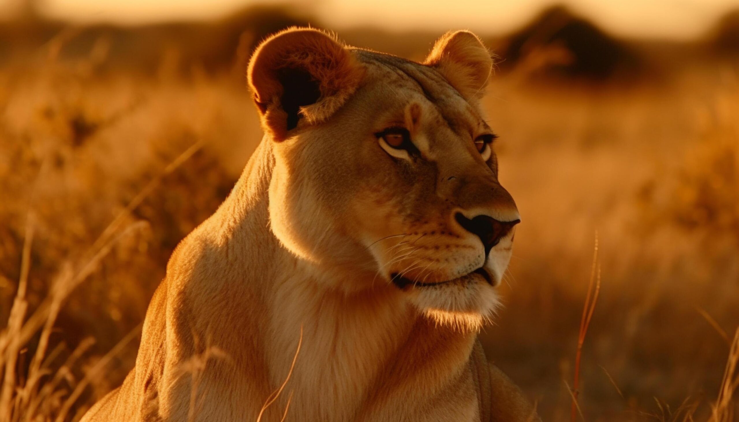 Majestic-lioness-walking-in-the-savannah-gazing-at-the-sunrise-generated-by-ai-free-photo