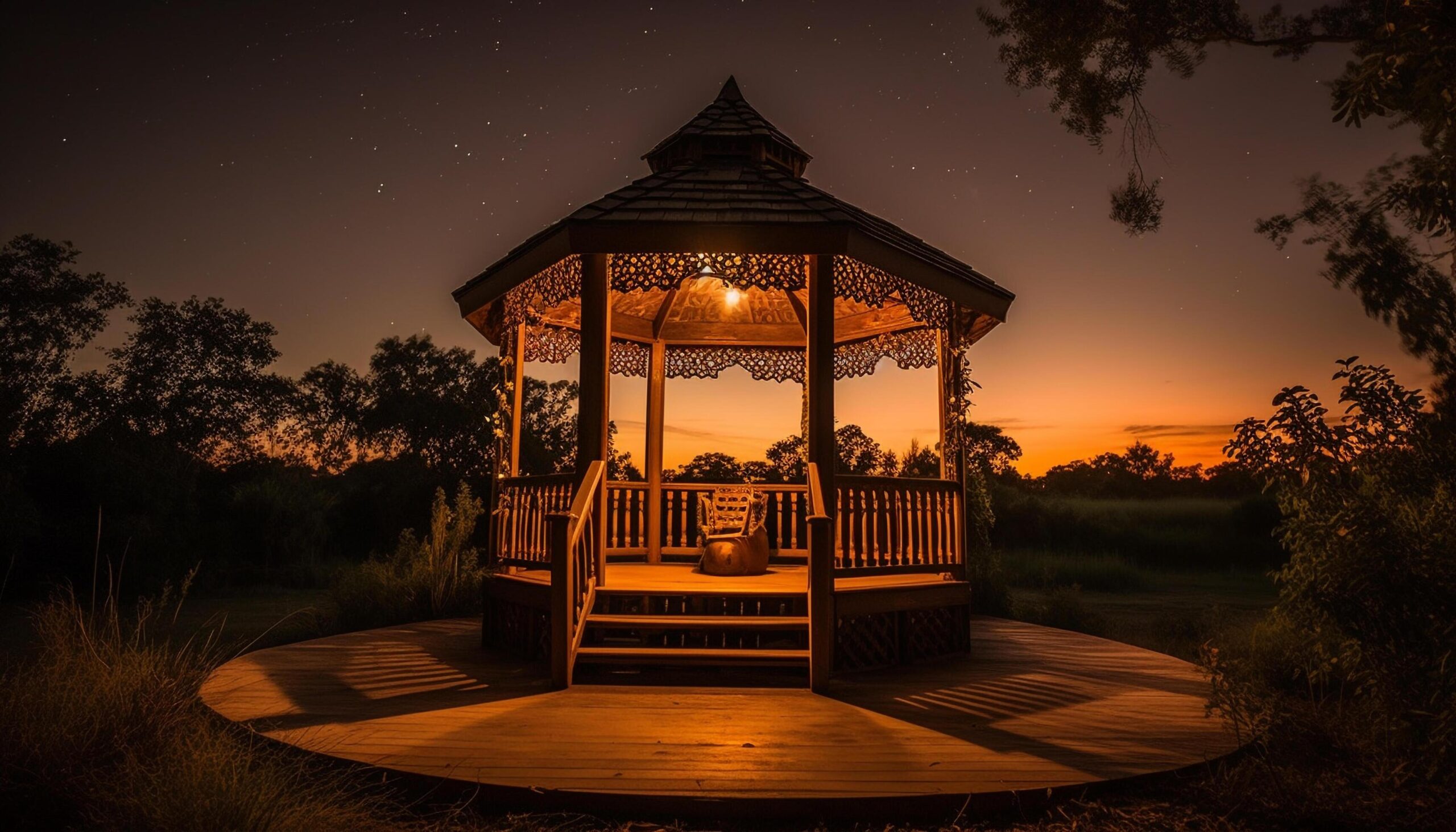 Night-falls-on-a-wooden-hut-surrounded-by-nature-tranquil-scene-generated-by-ai-free-photo