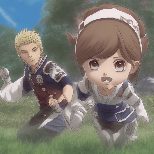 Captura de tela casal de anime estilo boku no hero estudio bones 3, um menino e uma menina adolescentes de 15 anos. O garoto é o baguko katsuki. Pele clara. Cabelo loiro espetado. Olhos achatados vermelhos. Alto, bonito, atlético. A garota tem pele negra morena. Cabelo preto cacheado encaracolado volumoso longo. Olhos castanhos longos cílios. Boca com gloss. Roupa tradicional japonêsa. Os dois estão em um festival japonês noturno se divertindo. O garoto está sério mas sorri