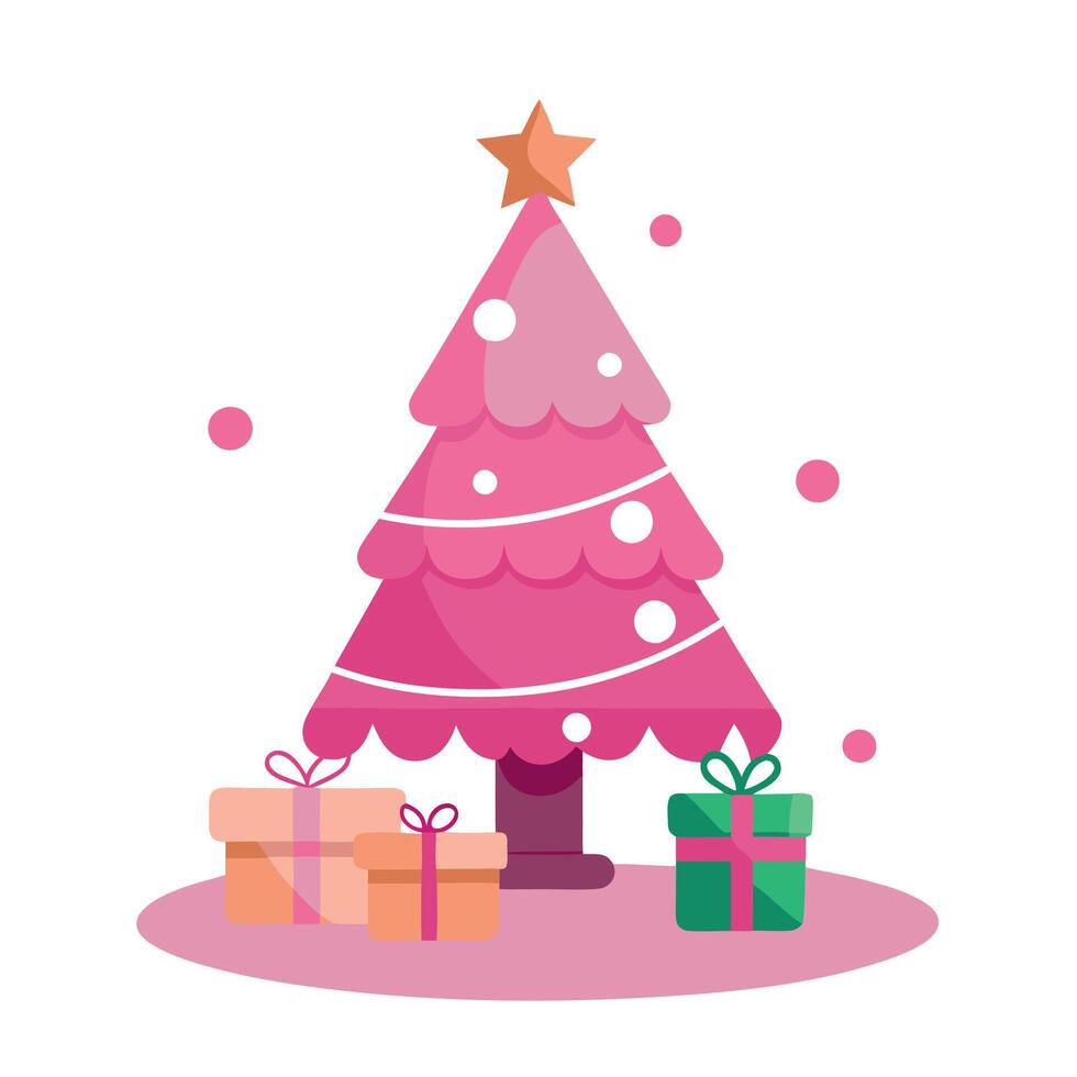 Pink-christmas-tree-with-decorations-and-gifts-on-a-pink-background-generated-with-ai-free-vector