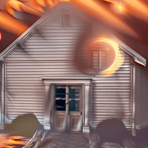 Ultra realistic haunted house photography, night light, full moon, cinematic lighting, battered, low angle, trending on artstation, 4k, hyper realistic, in focus, extreme detail, unreal engine 5, cinematic, masterpiece, studio ghibli art, intricate artwork by john william turner