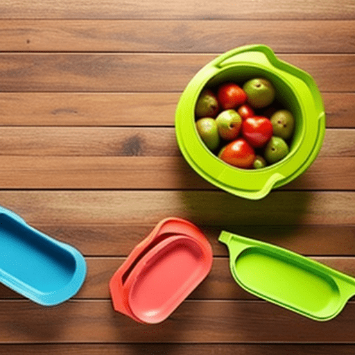 Tupperware bowls on wooden floor.