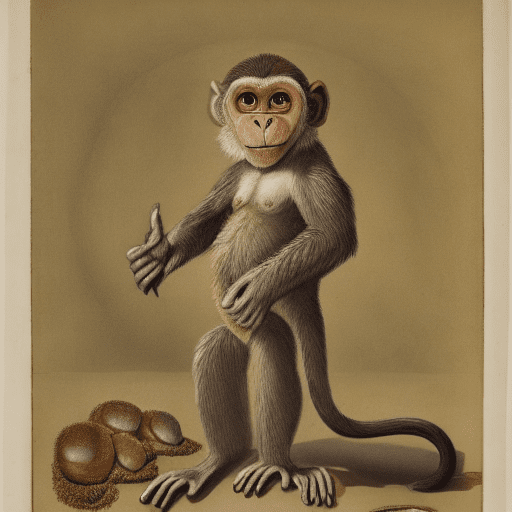 Whole full-body portrait of a monkey with eggs, full of blood