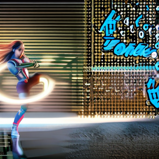 In a breathtaking 8k wallpaper, a stunning female android combatant from the future crouches on one knee within a circle of light, her beautiful face staring directly at the viewer. Her long hair gently floats in the wind as particles of light swirl around her. With a subtle dynamic pose, she raises her right knee, exuding an air of power and readiness. The massive discharge crackling behind her enhances the cyberpunk atmosphere. Up close, her detailed hands and face are rendered in photorealistic 2. 0 quality, with piercing blue glowing eyes that seem to pierce through the darkness. A masterpiece of cinematic experience, this stunning image transports the viewer into a world of high-tech fantasy.