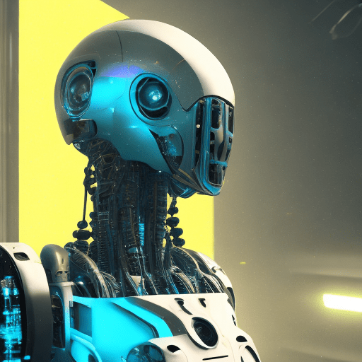 Rendering, side shot, falf-strange body with complex system equipment with hyper detail robot, gaze, sci-fi, gloomy environment, foggy with light shader, cyan and yellow illuminations, dramatic lighting, rtx shader, hyper detail texture with reflection, hdri, cyborg, grunge, bolt, uhd --chaos 1. 2 --ar 9:16 --style raw --stylize 750