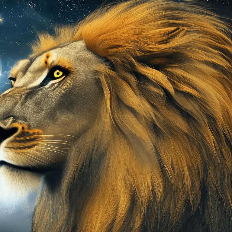 In a mystical, moonlit forest, a solitary lion commands attention, embodying the essence of majesty and strength. Perched regally atop a rocky outcrop, its glorious mane flows like a golden waterfall, catching the silvery moonlight and shimmering with an ethereal glow. The lion's fierce, piercing amber eyes radiate confidence and charisma, embodying a sense of pride and leadership as it surveys its kingdom from the shadows. The dark forest around it is alive with texture, with twisted branches and deep green foliage that create a dramatic backdrop, enhancing the lion's powerful silhouette. Wisps of mist curl around the forest floor, adding an element of mystique, while delicate beams of moonlight filter through the canopy, spotlighting the lion in an almost celestial manner. Rendered in breathtaking detail, the scene captures every nuance of the lion's strong physique and the intricate patterns of its fur, each stroke meticulously painted to evoke a sense of movement and life. The vibrant watercolor hues contrast beautifully against the darkness of the forest, drawing the viewer in and immersing them in the wild beauty of this majestic creature. No text or artist name will appear in the image. Watercolor, trending on artstation, sharp focus, studio photo, intricate details, highly detailed, watercolor, trending on artstation, sharp focus, studio photo, intricate details, highly detailed, by greg rutkowski