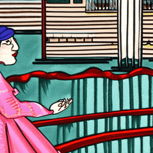 Woman dressed with medieval clothes singing by the sea of vigo (spain). Ghibli drawing style.