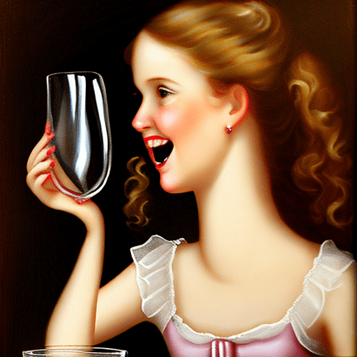 Happy australian girl - empty glass. Style: baroque