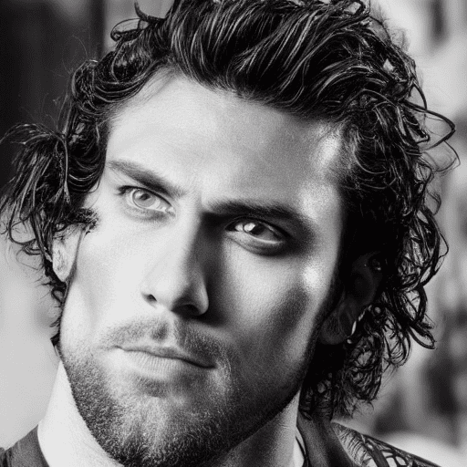 Hyper-realistic portrait of a handsome, muscular man with striking dark, wavy hair and piercing blue eyes, handsome, rugged, close up hyper realistic portrait of a handsome man, piercing blue eyes, thick black hair, strong, chiselled features and stands tall about 6'2", thick black hair is neatly trimmed but always seems to carry a hint of unruliness, his piercing blue most distinctive feature, studio lighting, detailed skin, ultra realistic, bokeh, sharp features, the lighting highlights the natural texture of his skin and his athletic physique, while the soft, neutral background draws focus to his intense gaze and tousled hair. 3k, high resolution, masterpiece negative prompt cartoon, 3d, disfigured, bad art, deformed, poorly drawn, extra limbs, close up, b&w, weird colors, blurry, watermark