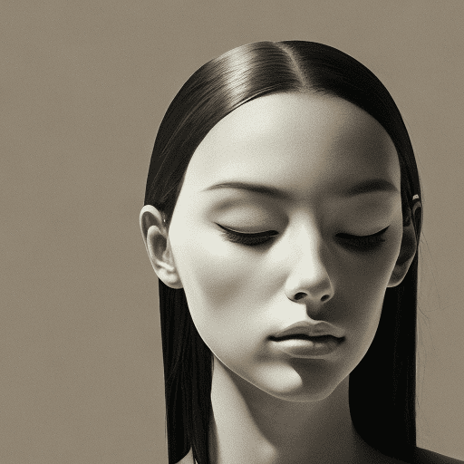 A black and white photo of a woman with shadow. , in the style of minimalist beauty, light bronze and bronze, serene faces, sharp edges, karencore, high definition, contrast shading, realism