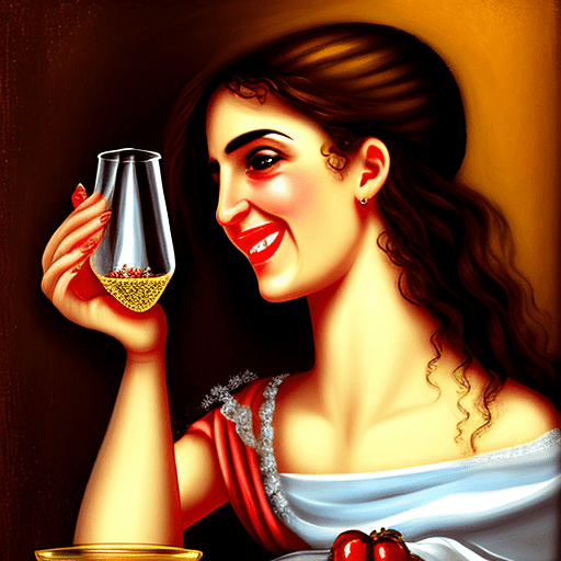 Happy greek girl - empty glass. Style: baroque