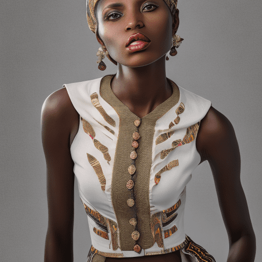 A hyper realistic full length photo of an elegantly dressed african woman. She is wearing trendy modern clothes while staring at the camera.